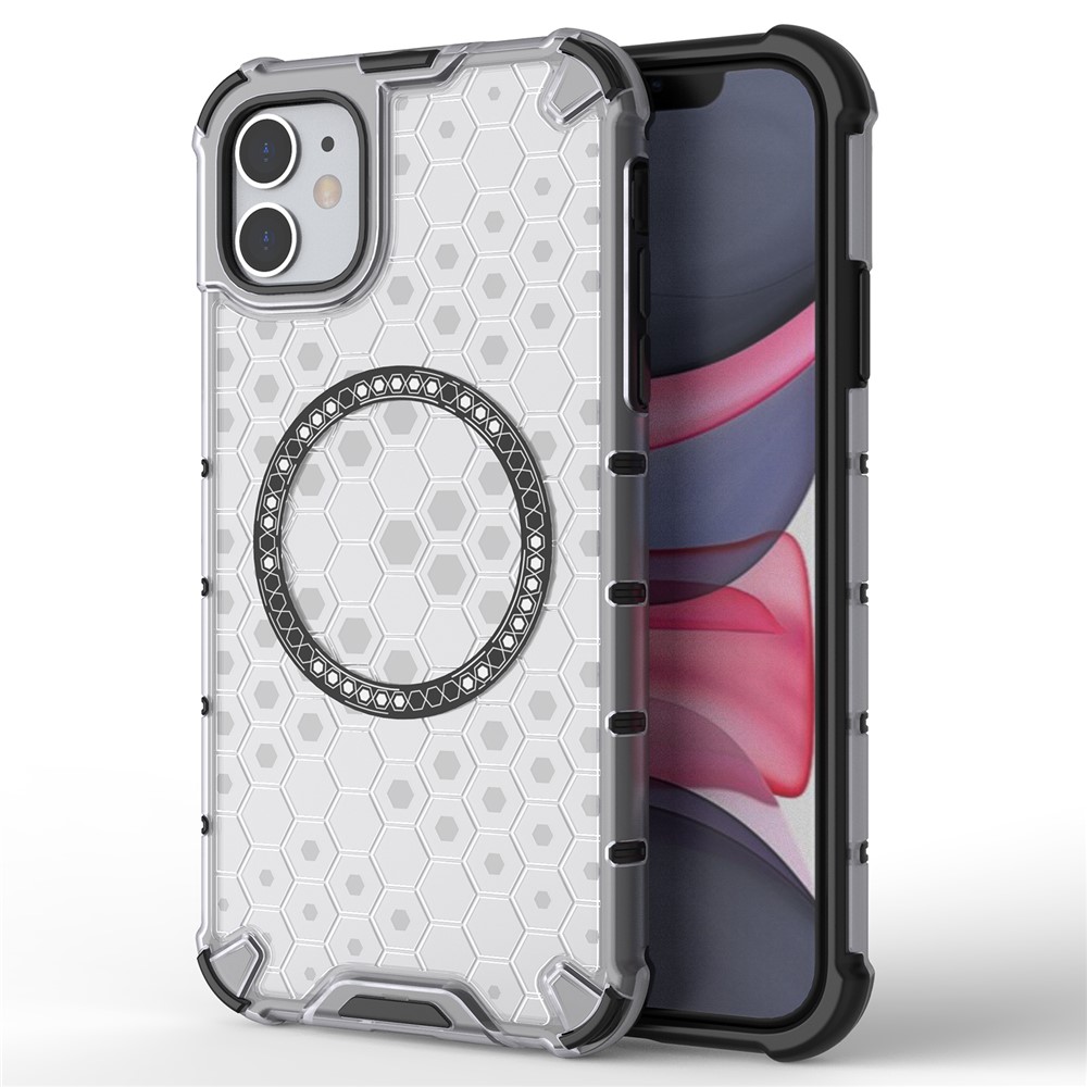 For iPhone 11 Case Compatible with MagSafe Honeycomb Design TPU+PC Phone Cover - Transparent