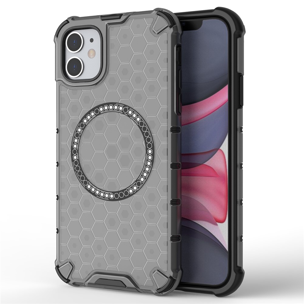 For iPhone 11 Case Compatible with MagSafe Honeycomb Design TPU+PC Phone Cover - Grey