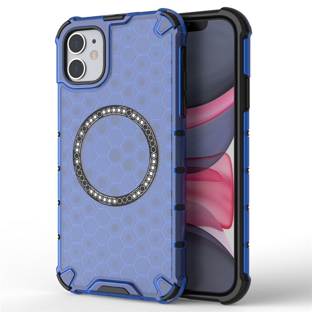 For iPhone 11 Case Compatible with MagSafe Honeycomb Design TPU+PC Phone Cover - Blue