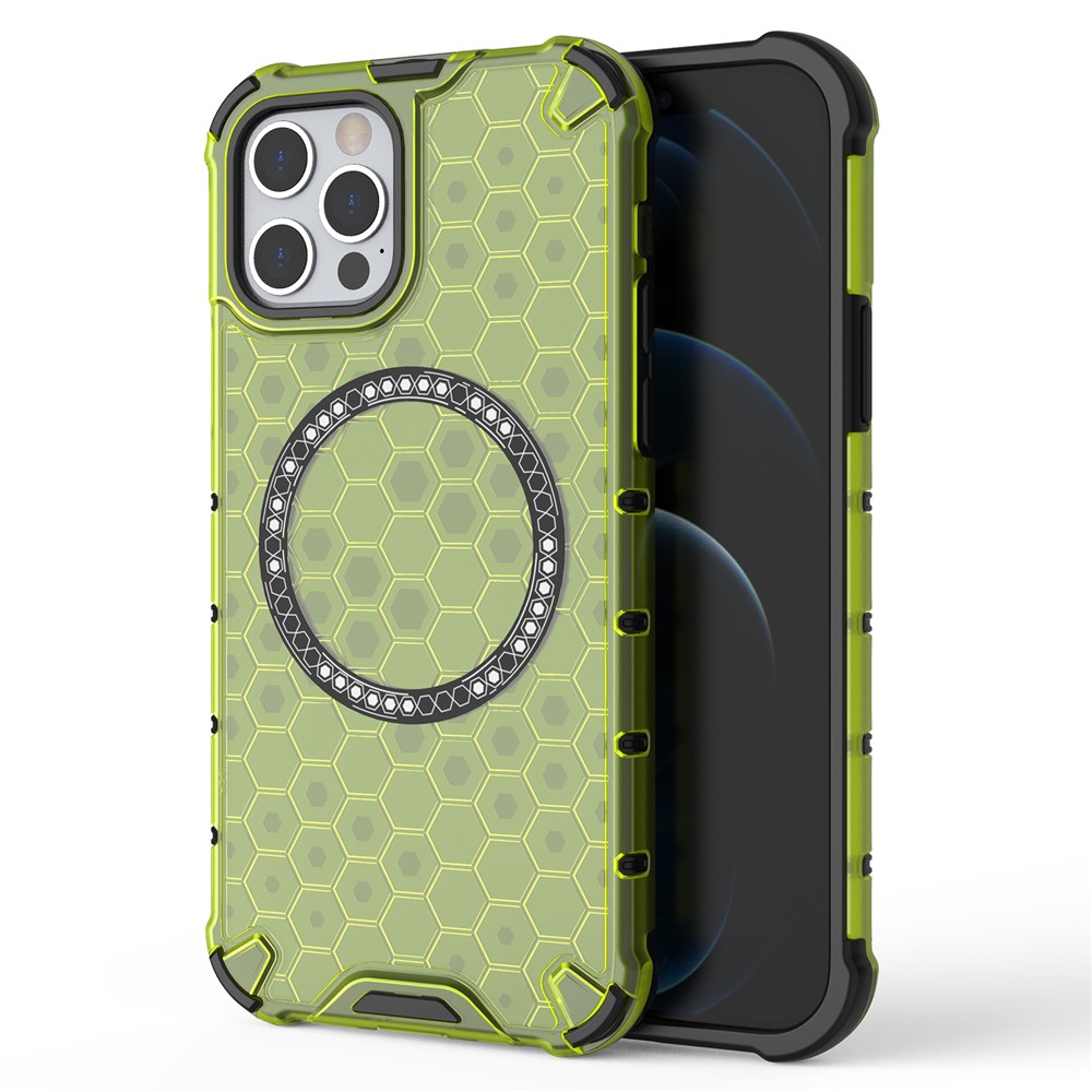 For iPhone 12 / 12 Pro Magnetic Case Honeycomb Anti-Drop TPU+PC Phone Cover - Green