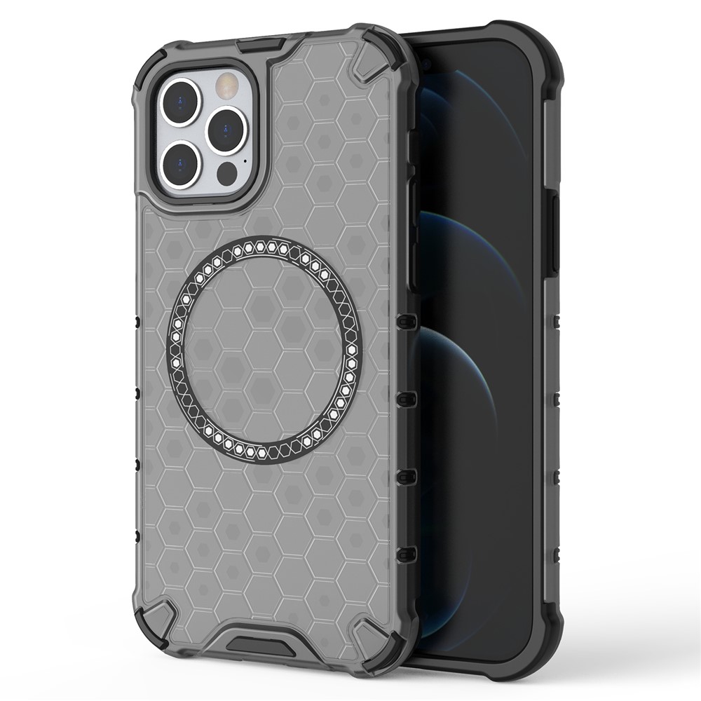 For iPhone 12 / 12 Pro Magnetic Case Honeycomb Anti-Drop TPU+PC Phone Cover - Grey