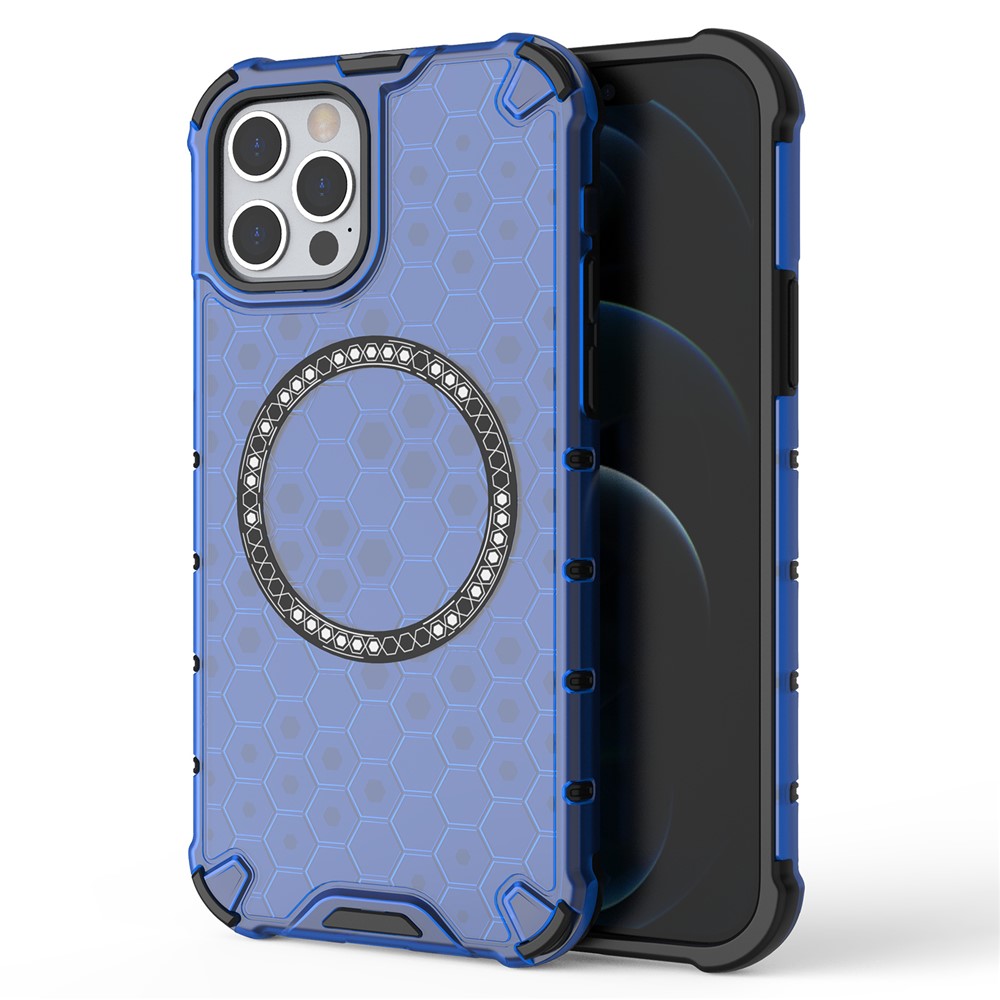 For iPhone 12 / 12 Pro Magnetic Case Honeycomb Anti-Drop TPU+PC Phone Cover - Blue