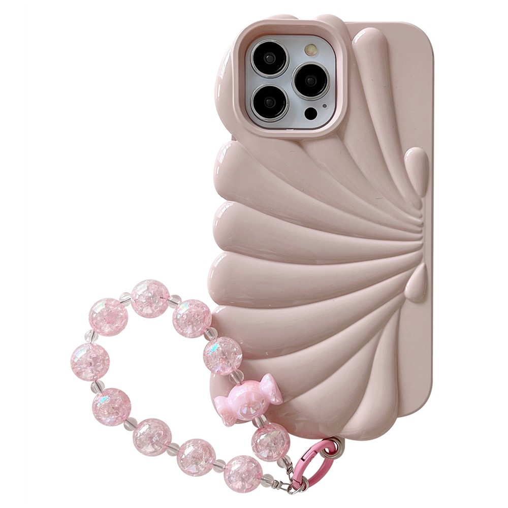 For iPhone 13 Pro Case Seashell Shape Glossy TPU Phone Cover with Bracelet Chain - Pink