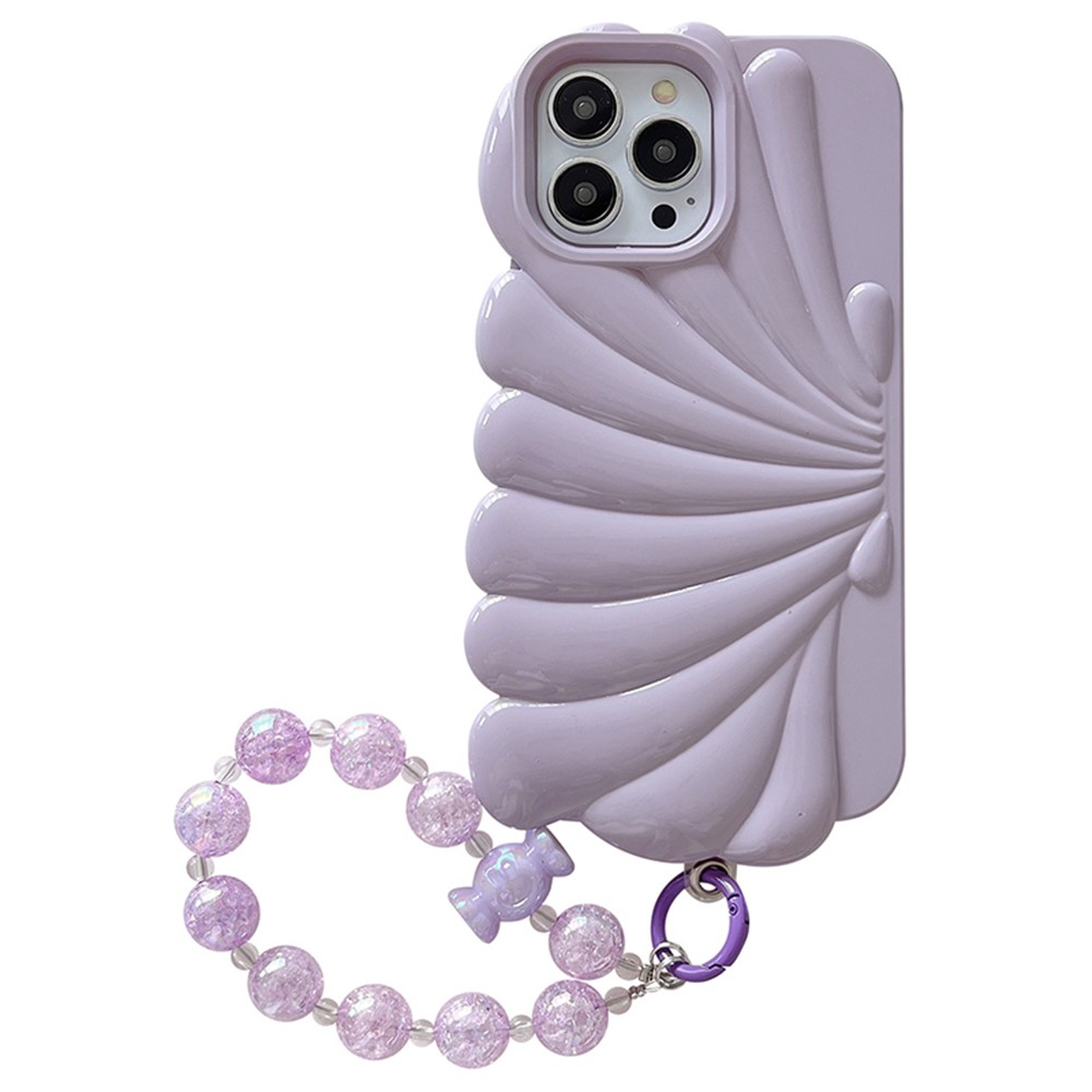 For iPhone 13 Pro Case Seashell Shape Glossy TPU Phone Cover with Bracelet Chain - Purple