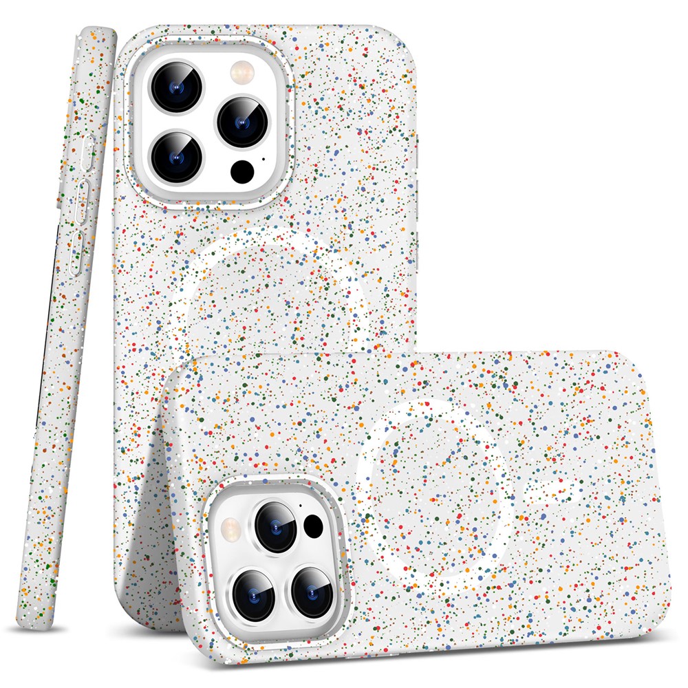 For iPhone 13 Pro Max Magnetic Phone Case Compatible with MagSafe Colorful Spots PC Phone Cover - White