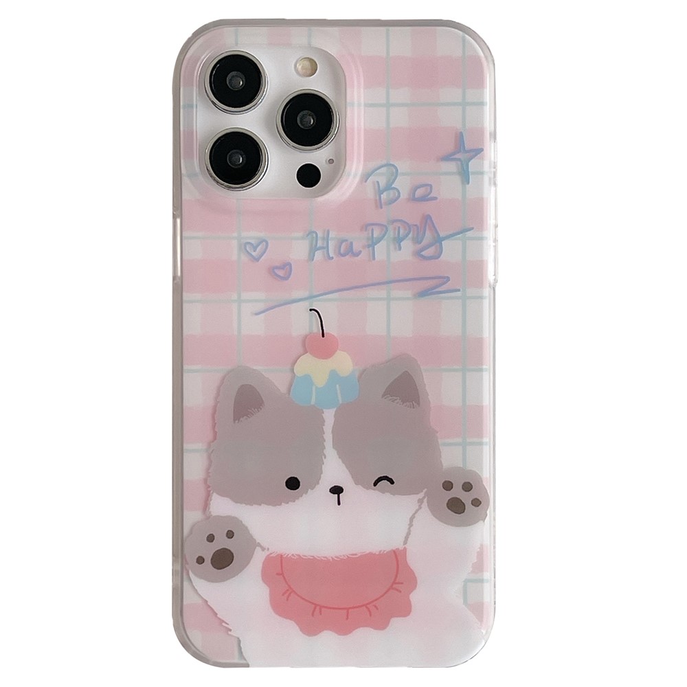 For iPhone 13 Pro Case IMD Cartoon Animal Pattern Plaid TPU Phone Cover - Pink