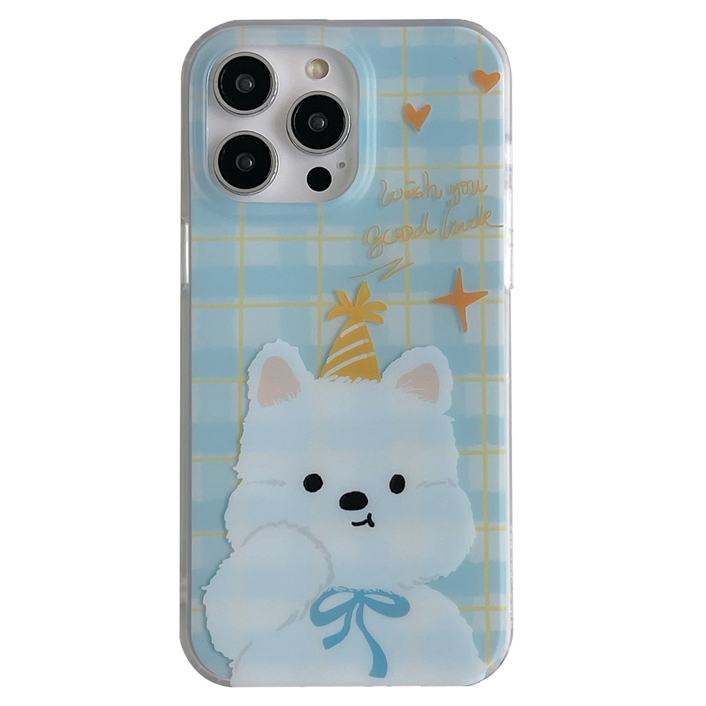 For iPhone 13 Pro Case IMD Cartoon Animal Pattern Plaid TPU Phone Cover - Blue