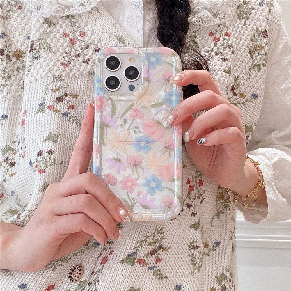 For iPhone 13 Pro Case IMD Heart Flower Pattern TPU Mobile Phone Cover - White Heart