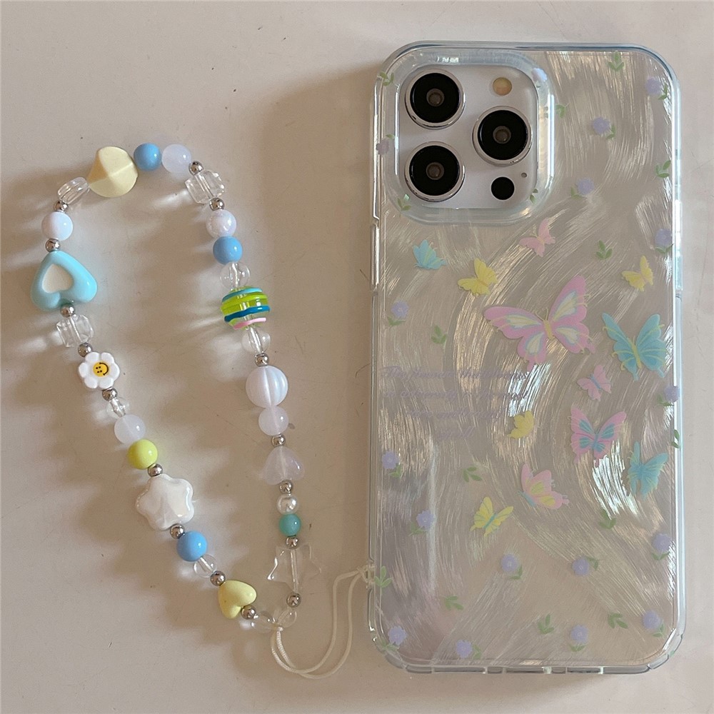 A67 For iPhone 13 Pro IMD Pattern Cell Phone Cover Soft TPU Phone Case with Chain Strap - Colorful Butterflies