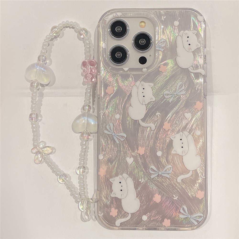A67 For iPhone 13 Pro IMD Pattern Cell Phone Cover Soft TPU Phone Case with Chain Strap - 4 Cats