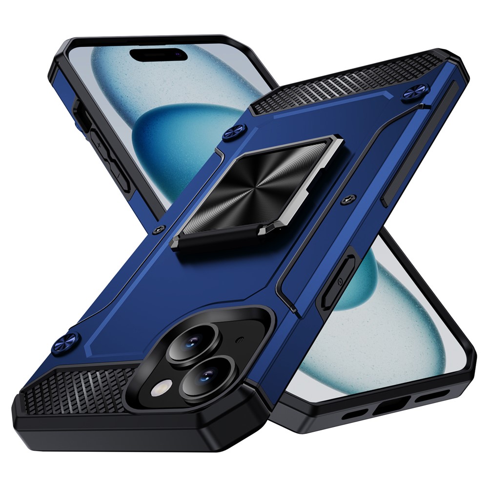 Bulk Purchasing For iPhone 15 Plus Case Rotating Kickstand TPU+PC Impact-Resistant Phone Cover - Blue