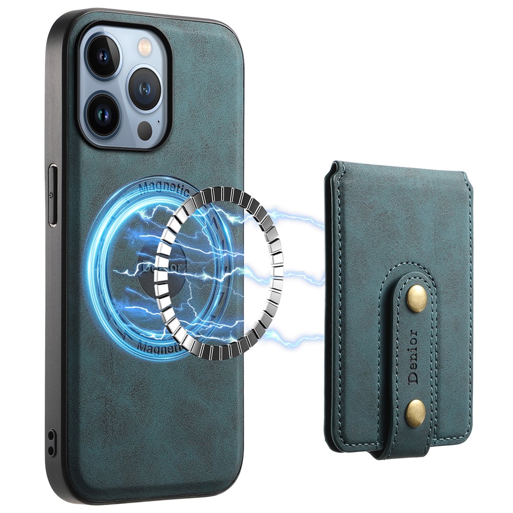 DENIOR D14 For iPhone 13 Pro Case Compatible with MagSafe Leather Kickstand Card Slots Back Cover - Blue