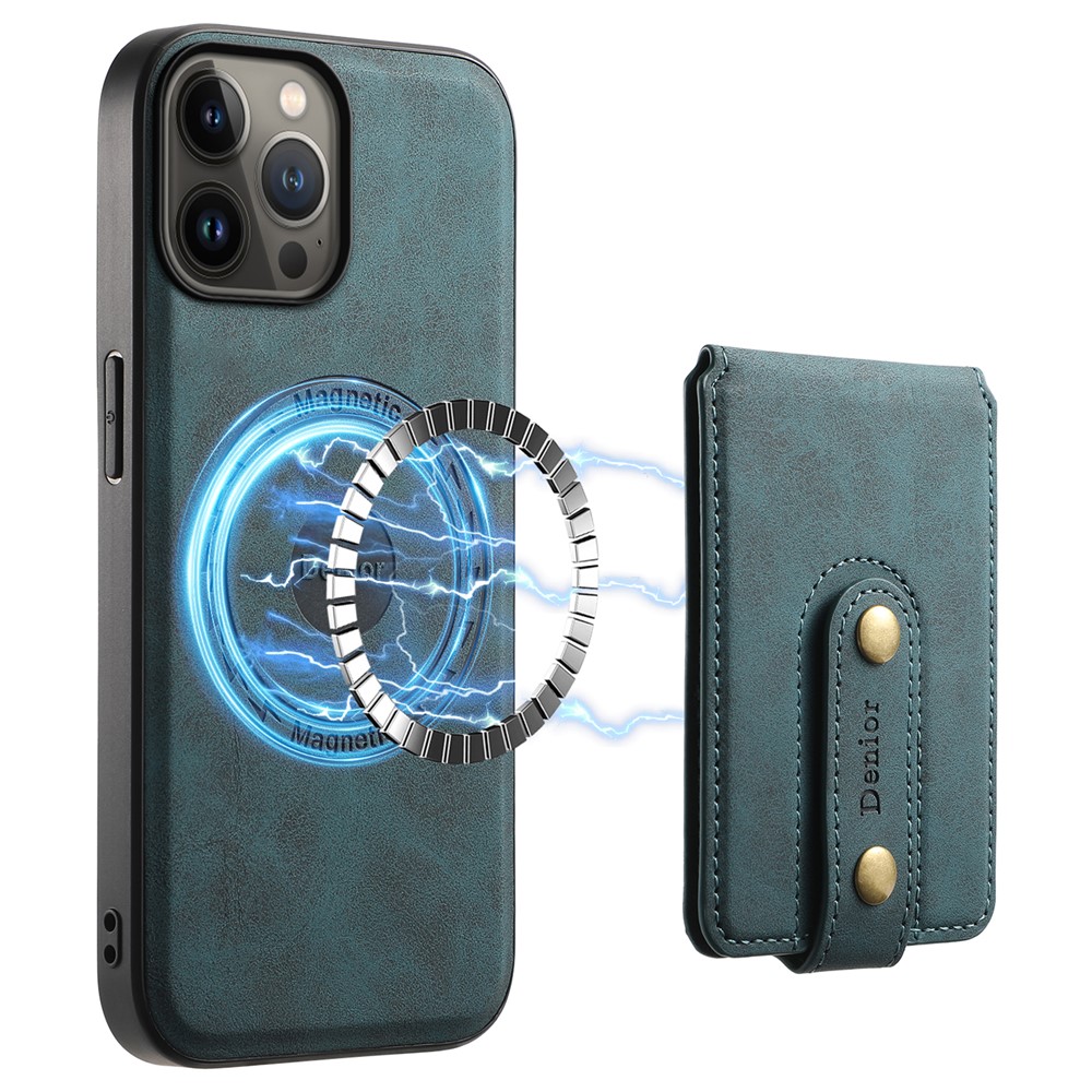 DENIOR D14 For iPhone 13 Pro Max Magnetic Case 2 in 1 Detachable Leather+PC+TPU Phone Cover - Blue