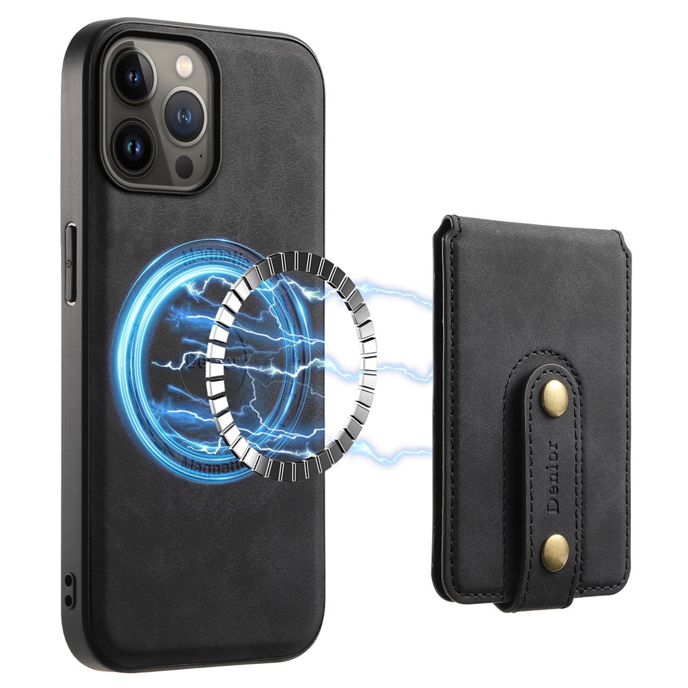 DENIOR D14 For iPhone 13 Pro Max Magnetic Case 2 in 1 Detachable Leather+PC+TPU Phone Cover - Black