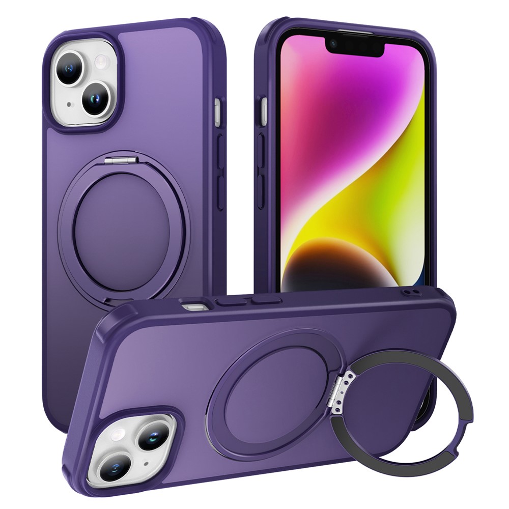 For iPhone 13 / 14 Magnetic Case Ring Kickstand PC+TPU Phone Cover - Matte Purple
