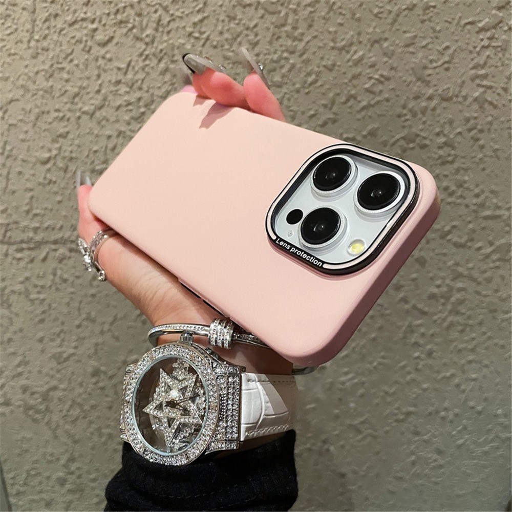 For iPhone 13 Pro 6.1 inch Phone Case Matte Metal Lens Frame PC Cover Wholesale Mobile Supplier - Pink