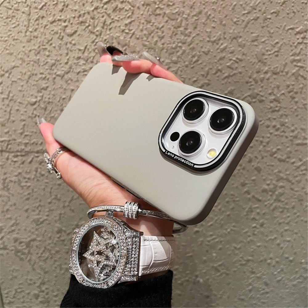 For iPhone 13 Pro 6.1 inch Phone Case Matte Metal Lens Frame PC Cover Wholesale Mobile Supplier - Grey