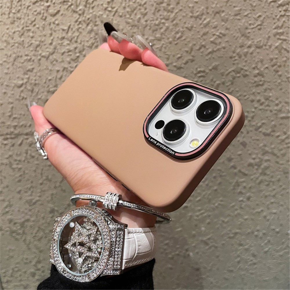 For iPhone 13 Pro 6.1 inch Phone Case Matte Metal Lens Frame PC Cover Wholesale Mobile Supplier - Apricot