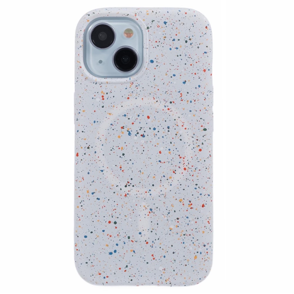 For iPhone 15 Plus Magnetic PC Phone Case Compatible with MagSafe Colorful Spots Matte Cover - Grey