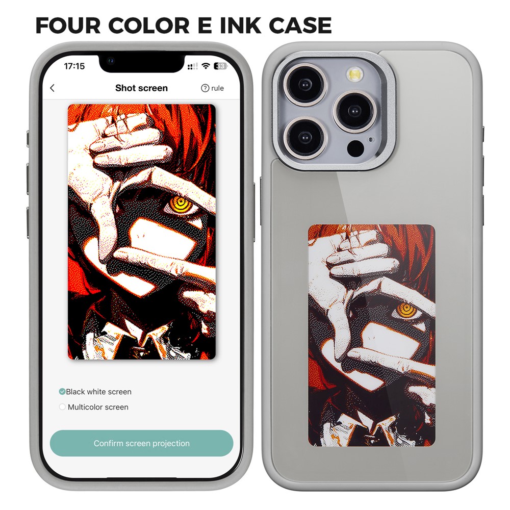 For iPhone 13 Pro E Ink Cover 4-Color Display Phone Case NFC Projection Customized Pattern - Grey