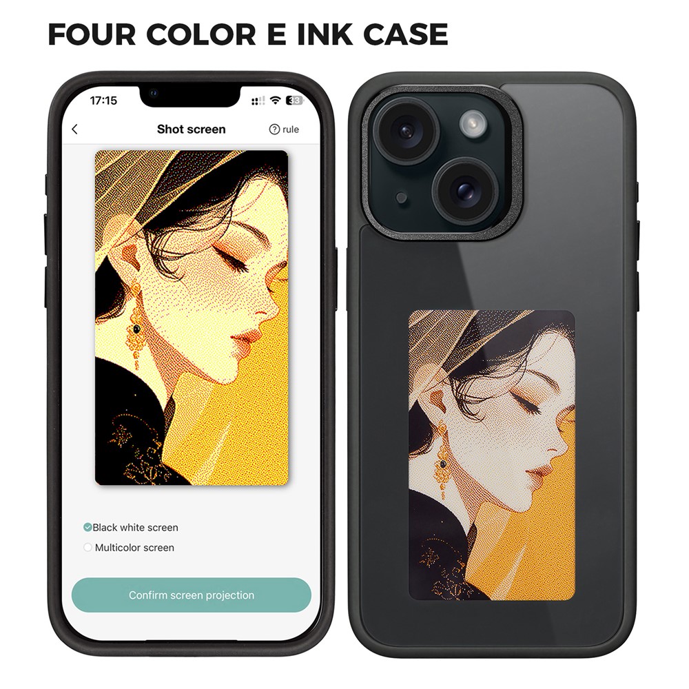 E Ink Phone Case for iPhone 13  / 14 Smart NFC Phone Case Photo, Black / White / Red / Yellow 4-Color - Black