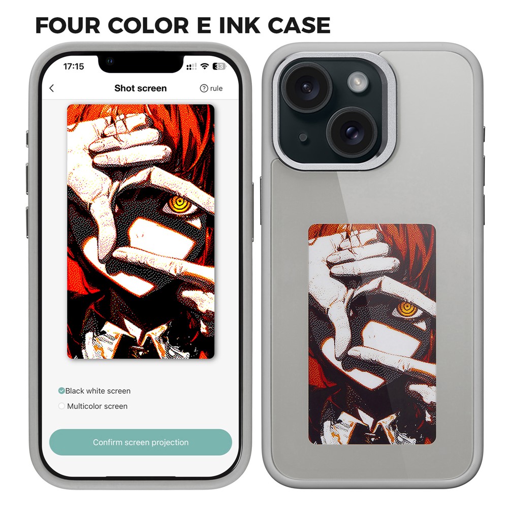 E Ink Phone Case for iPhone 13  / 14 Smart NFC Phone Case Photo, Black / White / Red / Yellow 4-Color - Grey