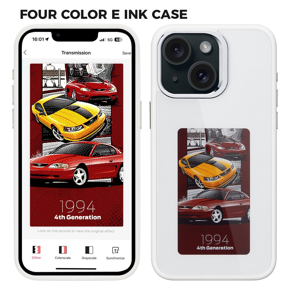 E Ink Phone Case for iPhone 13  / 14 Smart NFC Phone Case Photo, Black / White / Red / Yellow 4-Color - White