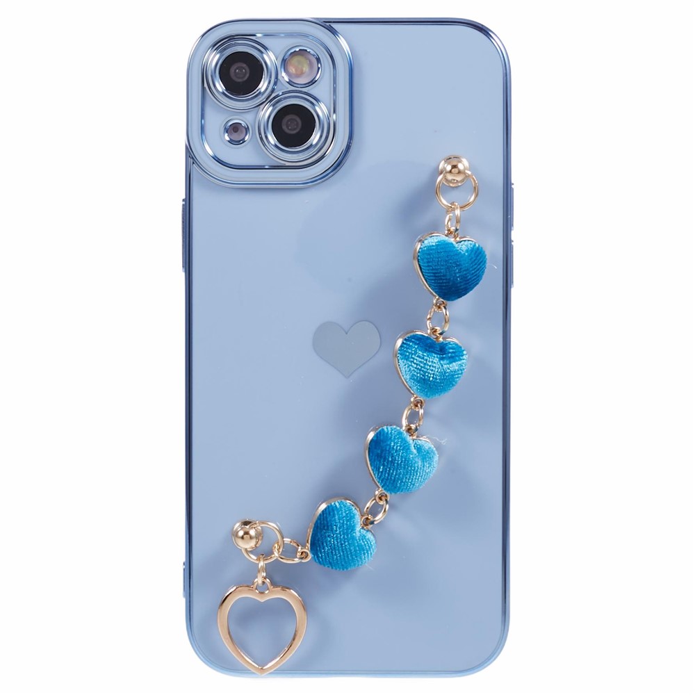 For iPhone 15 Plus Shockproof Case Electroplating TPU Phone Cover with Strap - Blue