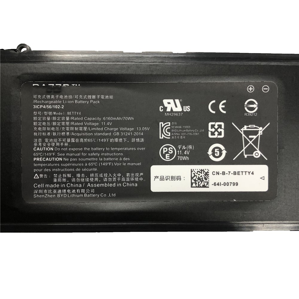 OEM BETTY4 Laptop 11.4V 6160mAh/70Wh Battery Repair Part for ZTE Blade 2016 V2 3ICP4/56/102-2-2