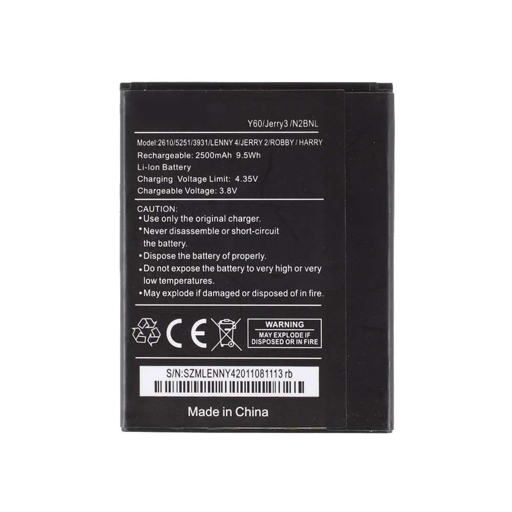 3.80V 2500mAh Battery Replacement (Encode: N2BNL) for Wiko Y60/Jerry3-2