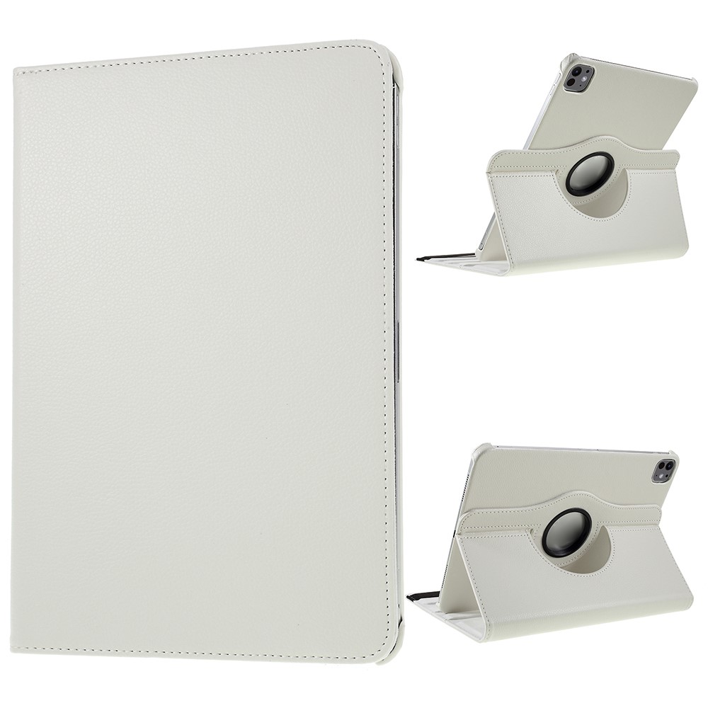 For iPad Pro 13 (2024) Case PU Leather Tablet Cover 360 Degree Rotating Stand - White
