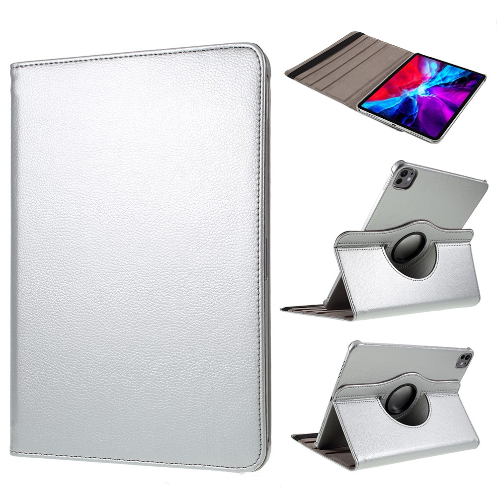 For iPad Pro 13 (2024) Case PU Leather Tablet Cover 360 Degree Rotating Stand - Silver