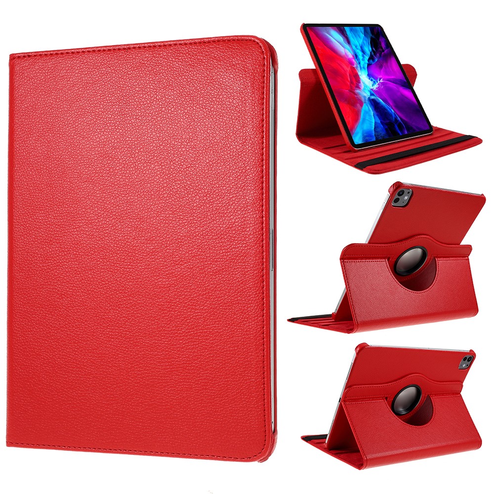 For iPad Pro 13 (2024) Case PU Leather Tablet Cover 360 Degree Rotating Stand - Red