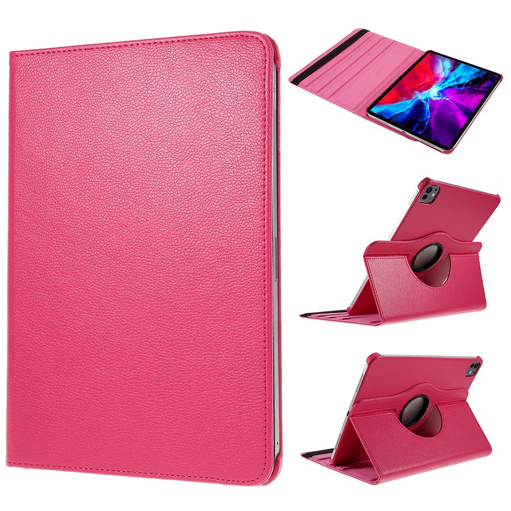 For iPad Pro 13 (2024) Case PU Leather Tablet Cover 360 Degree Rotating Stand - Rose