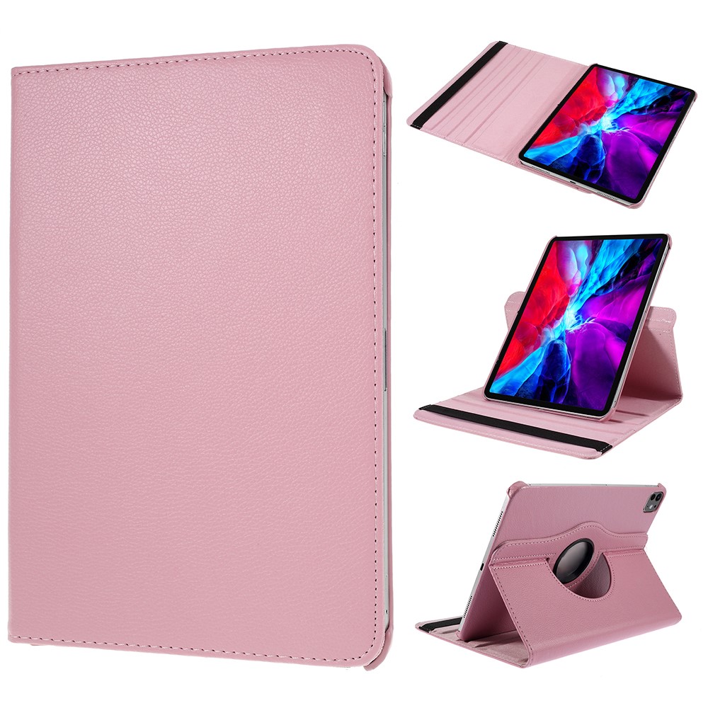 For iPad Pro 13 (2024) Case PU Leather Tablet Cover 360 Degree Rotating Stand - Pink