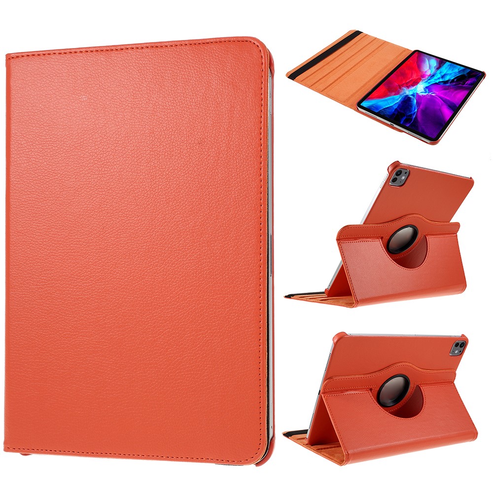 For iPad Pro 13 (2024) Case PU Leather Tablet Cover 360 Degree Rotating Stand - Orange