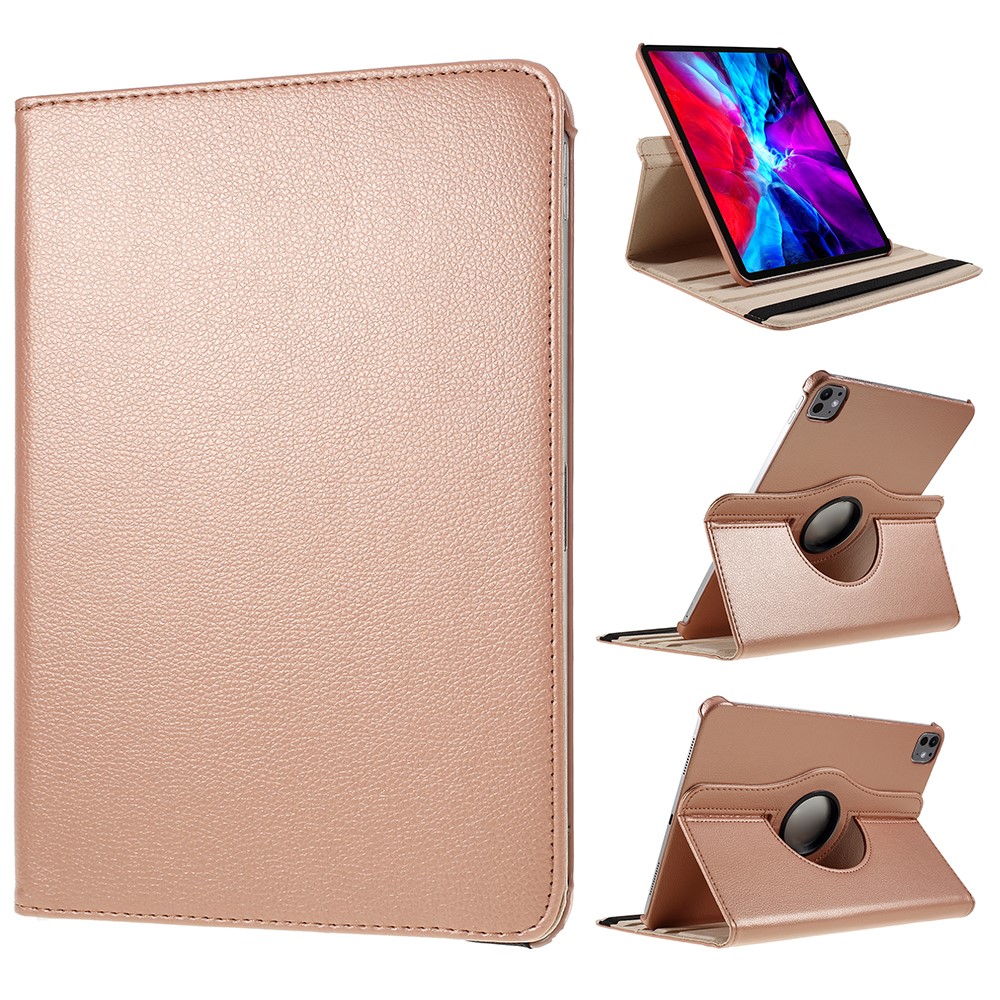 For iPad Pro 13 (2024) Case PU Leather Tablet Cover 360 Degree Rotating Stand - Rose Gold