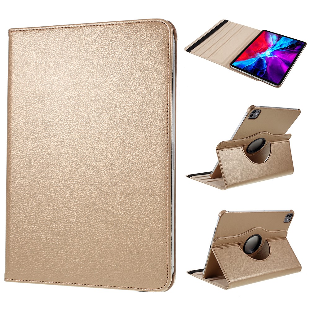 For iPad Pro 13 (2024) Case PU Leather Tablet Cover 360 Degree Rotating Stand - Gold