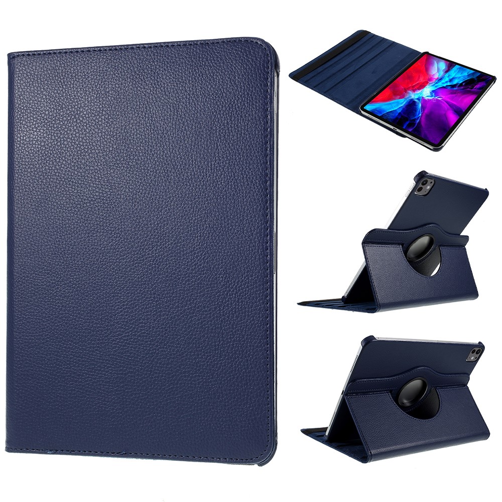 For iPad Pro 13 (2024) Case PU Leather Tablet Cover 360 Degree Rotating Stand - Dark Blue