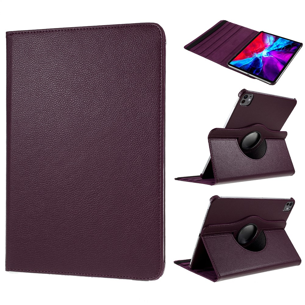 For iPad Pro 13 (2024) Case PU Leather Tablet Cover 360 Degree Rotating Stand - Purple