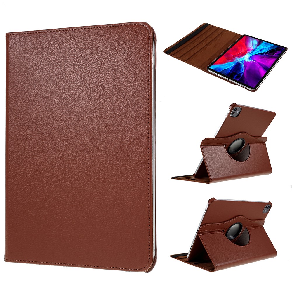 For iPad Pro 13 (2024) Case PU Leather Tablet Cover 360 Degree Rotating Stand - Brown