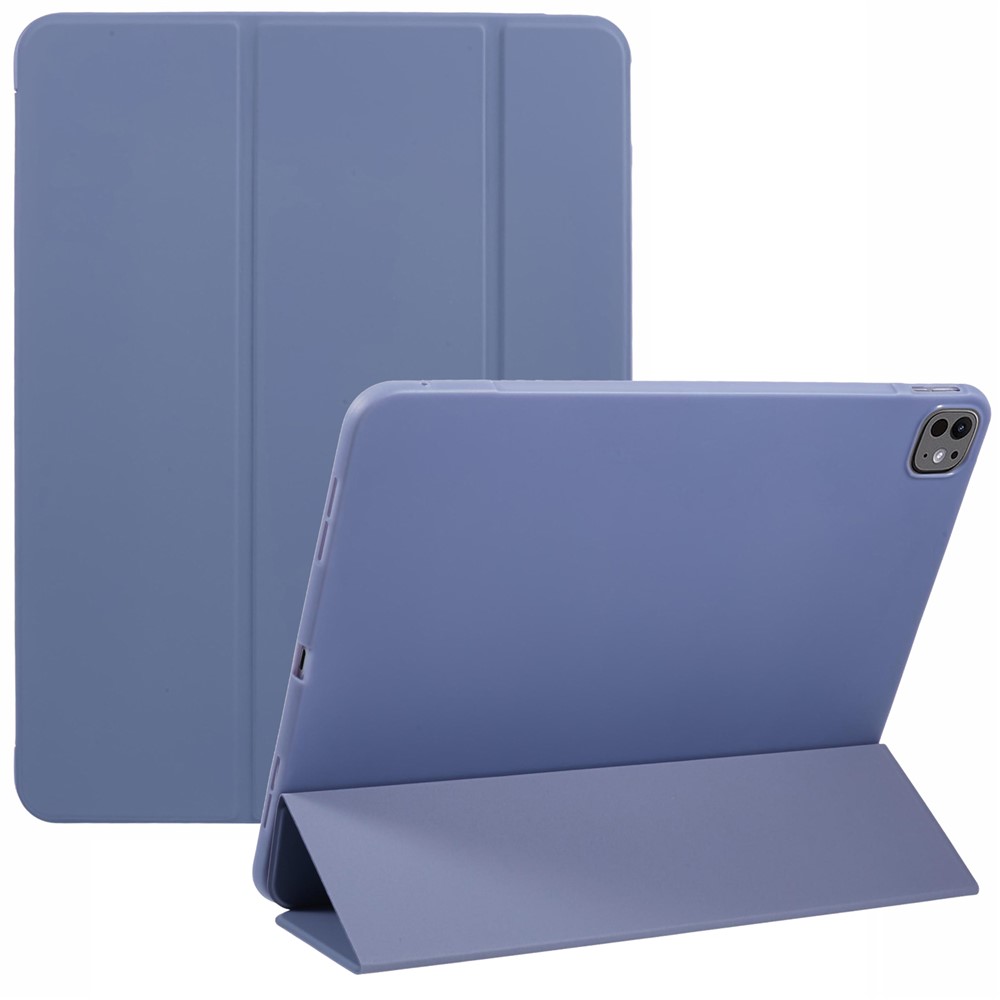 For iPad Pro 13 (2024) Case PU Leather Tri-Fold Stand Tablet Cover Auto Wake / Sleep - Dark Blue
