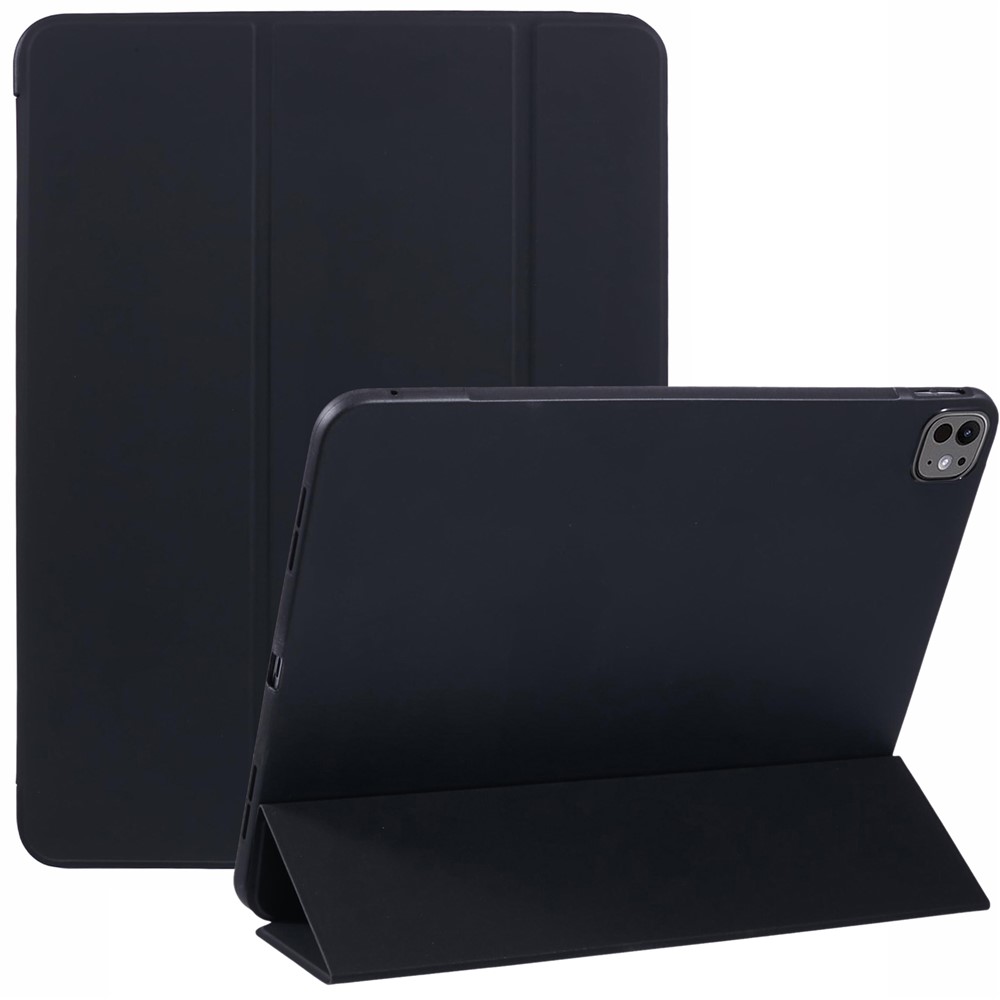 For iPad Pro 13 (2024) Case PU Leather Tri-Fold Stand Tablet Cover Auto Wake / Sleep - Black