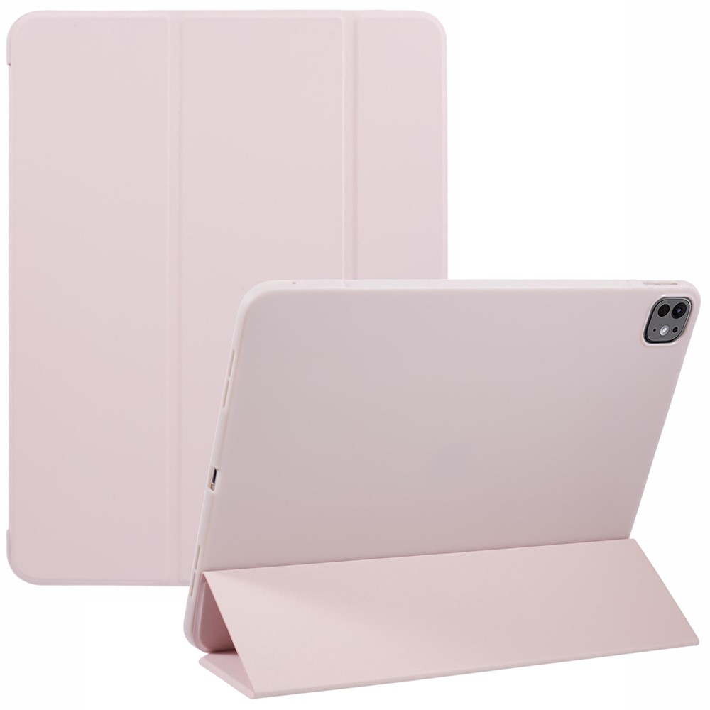 For iPad Pro 13 (2024) Case PU Leather Tri-Fold Stand Tablet Cover Auto Wake / Sleep - Pink