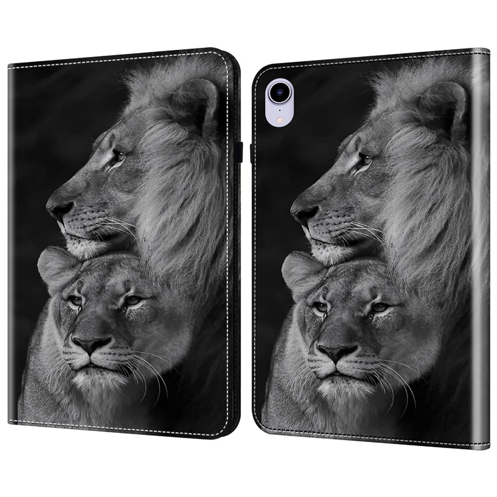 For iPad mini (2024) / mini (2021) Case Pattern Print Leather Tablet Cover with Card Slots Stand Function -  Couple Lions