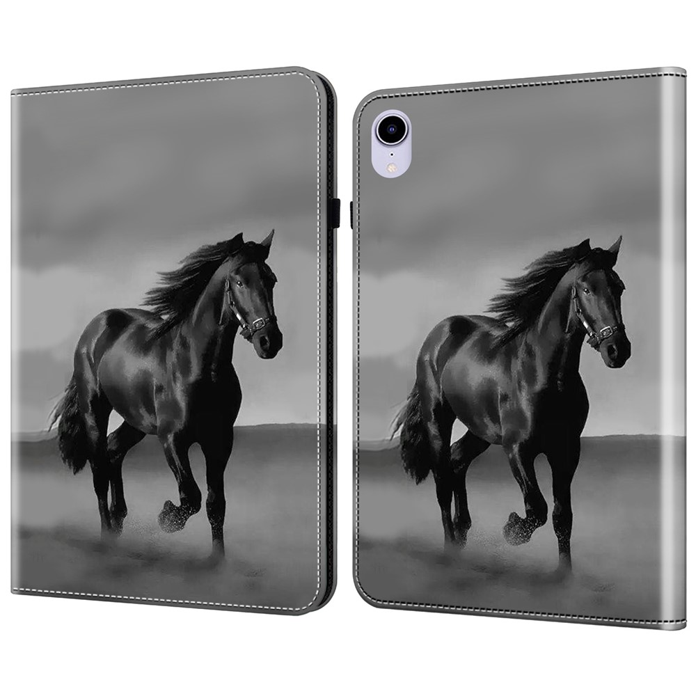 For iPad mini (2024) / mini (2021) Case Pattern Print Leather Tablet Cover with Card Slots Stand Function -  Black Horse