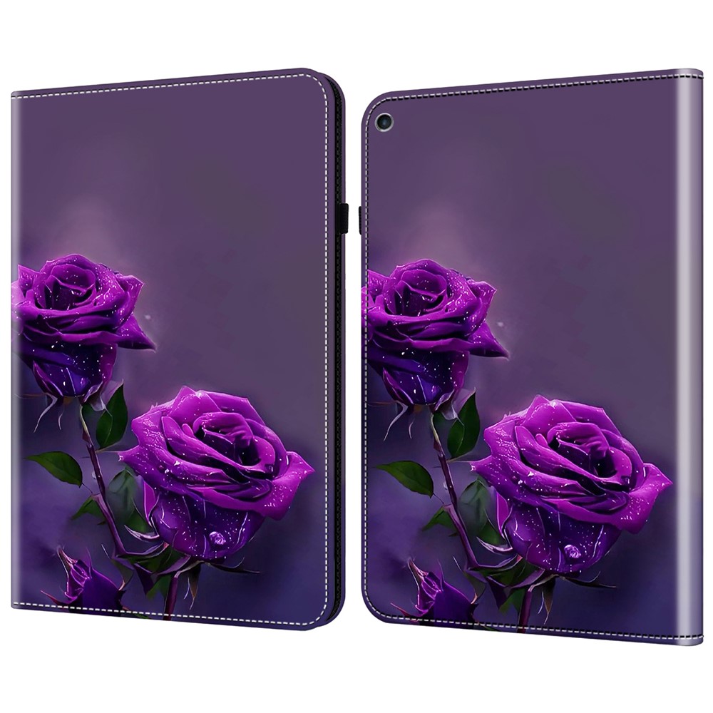 For iPad 10.2 (2019) / (2020) / (2021) Case Pattern Leather Tablet Cover with Card Slots - Purple Rose