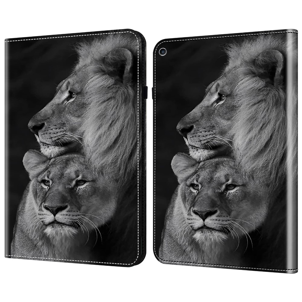 For iPad 10.2 (2019) / (2020) / (2021) Case Pattern Leather Tablet Cover with Card Slots - Couple Lions