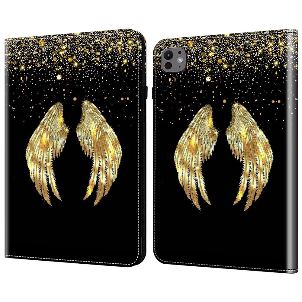 For iPad Pro 13 (2025) / 13 (2024) Stand Case Pattern Printed Leather Tablet Flip Cover - Gold Wings
