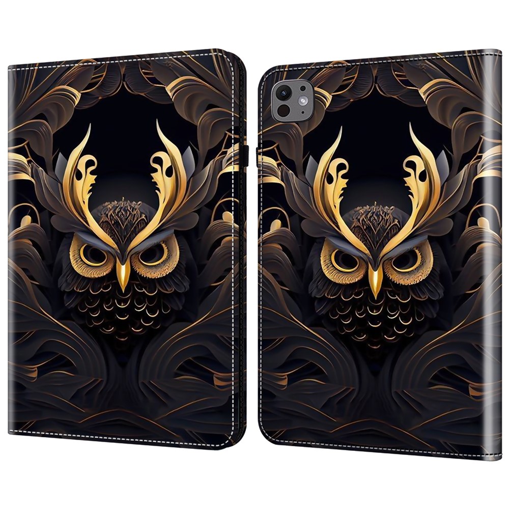 For iPad Pro 13 (2025) / 13 (2024) Stand Case Pattern Printed Leather Tablet Flip Cover - Owl